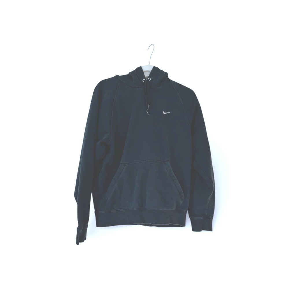 Nike Womens Raglan Sleeve Pullover Hoodie Faded Black Gray Swoosh Logo Medium‎